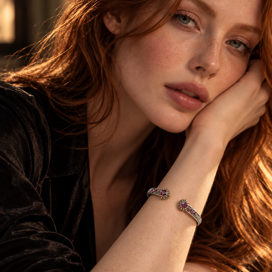 Ornate Pink Topaz Cuff Bracelet