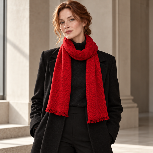 Crimson Herringbone Scarf