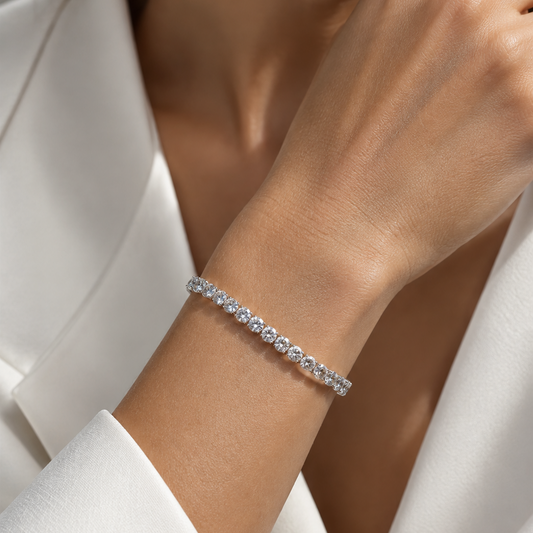 VILOS 5mm cubic zirconia tennis bracelet worn on wrist