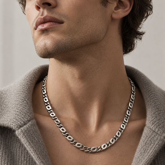 Interlocking Oval Necklace styled on a model
