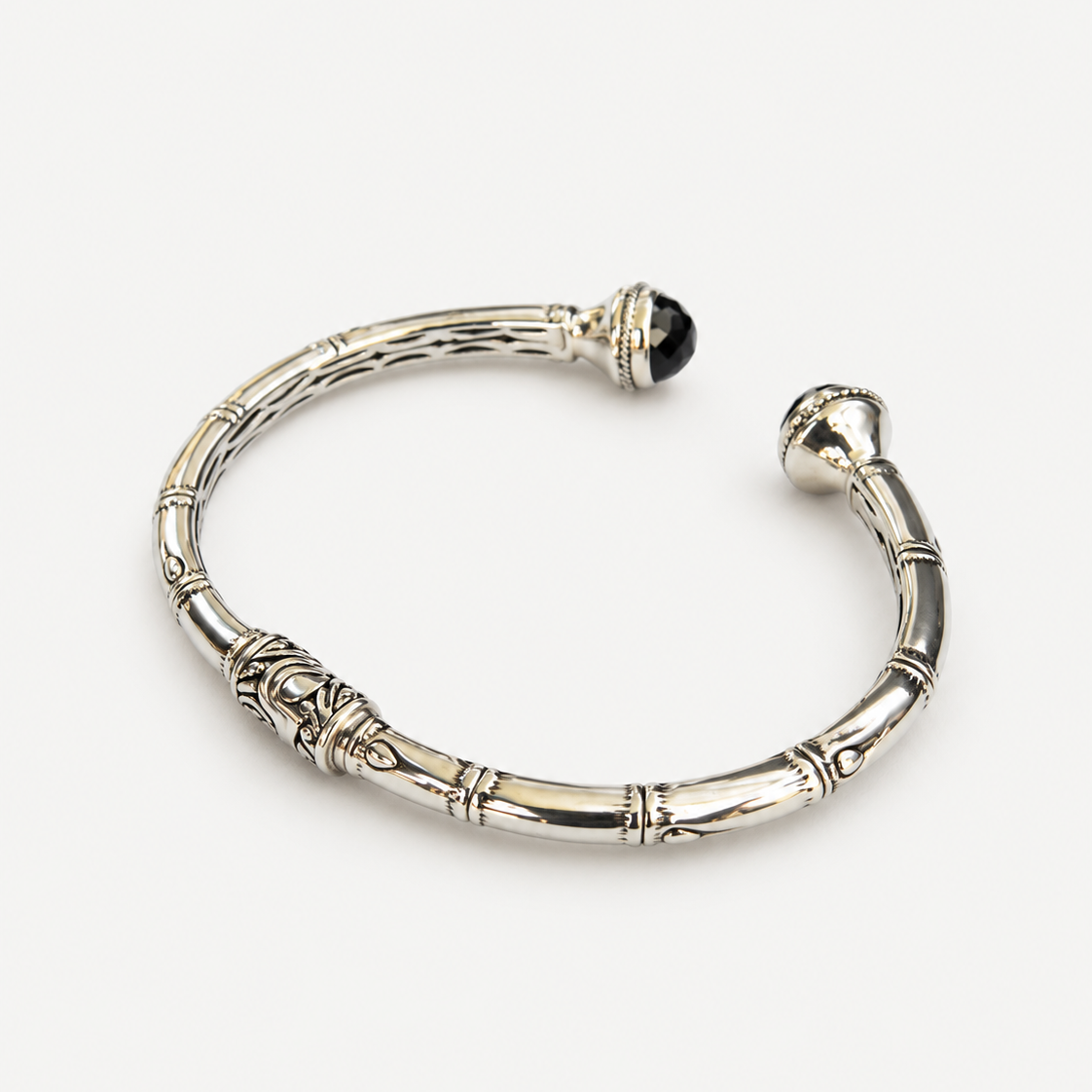 Black Onyx Bamboo Cuff Bracelet reverse angled view