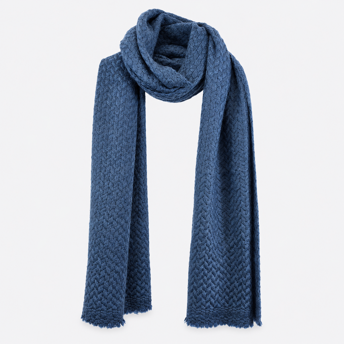 Slate blue woven scarf in looped styling