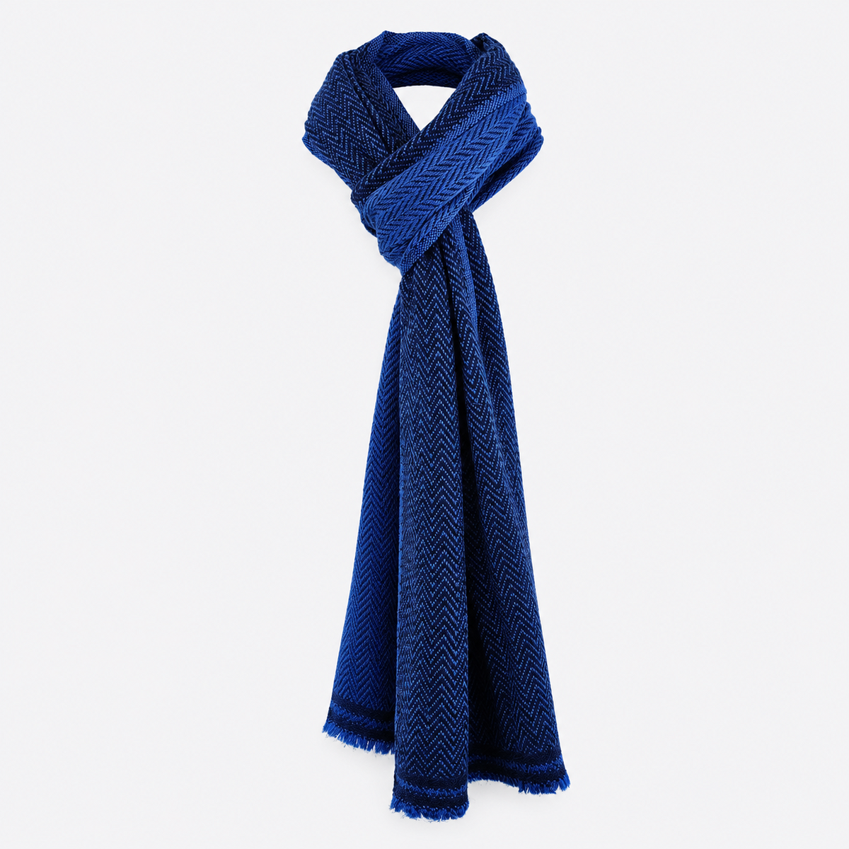 Cobalt blue scarf tied in a loop