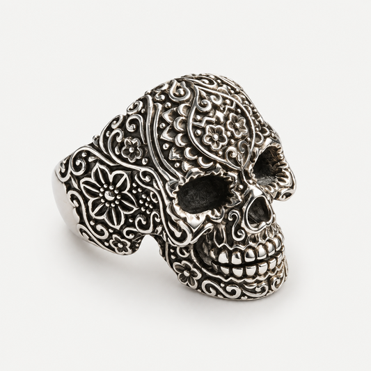 Floral Skull Ring angled view
