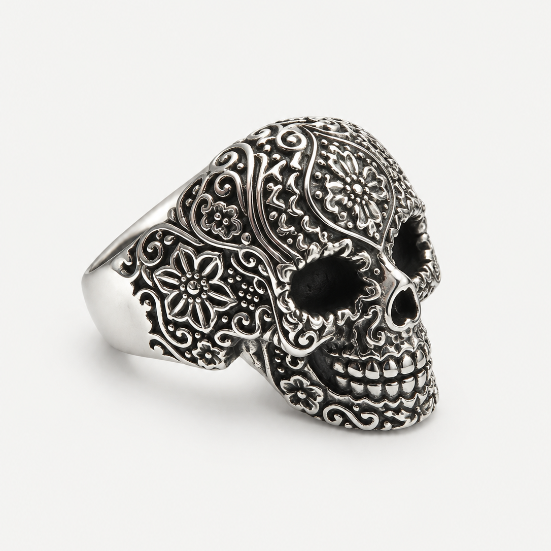 Floral Skull Ring side profile