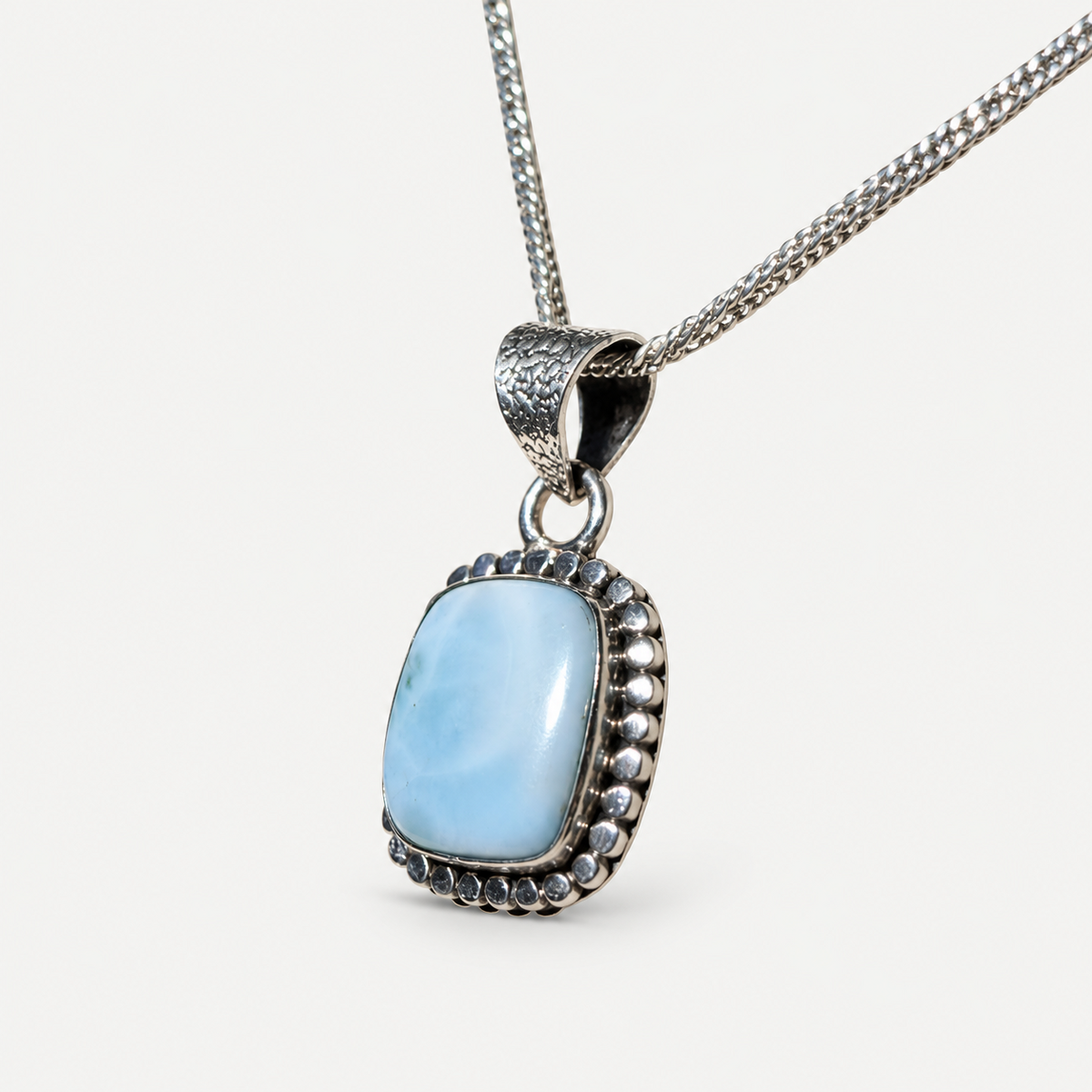 Larimar Square Pendant sterling silver necklace angled view