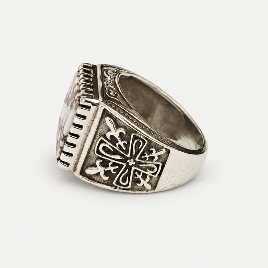White Buffalo Signet Ring engraved side detail