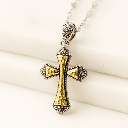 Mixed Metals Hammered Cross Pendant
