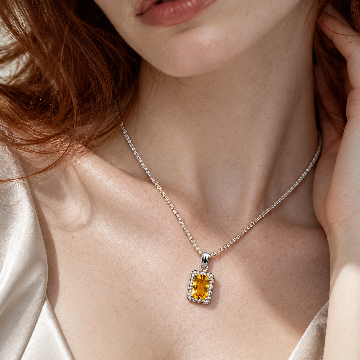 Citrine Halo Pendant Necklace