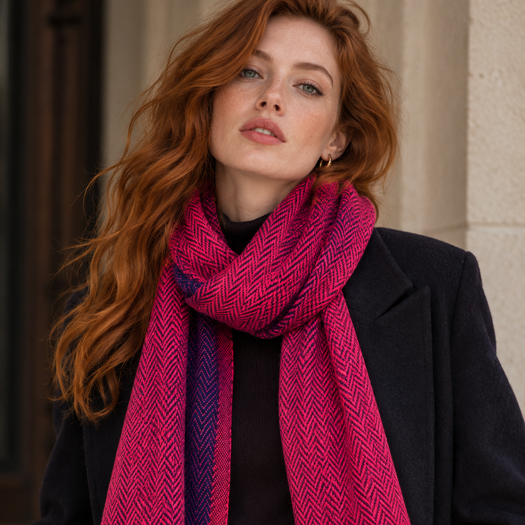 Magenta Herringbone Scarf