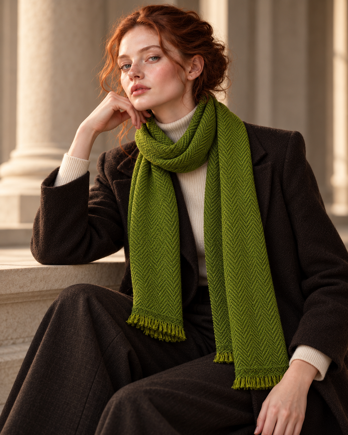 Olive Herringbone Scarf