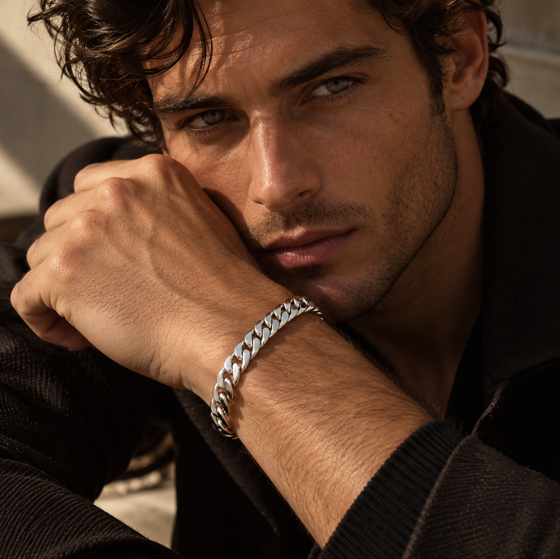 VILOS Cuban bracelet worn on model