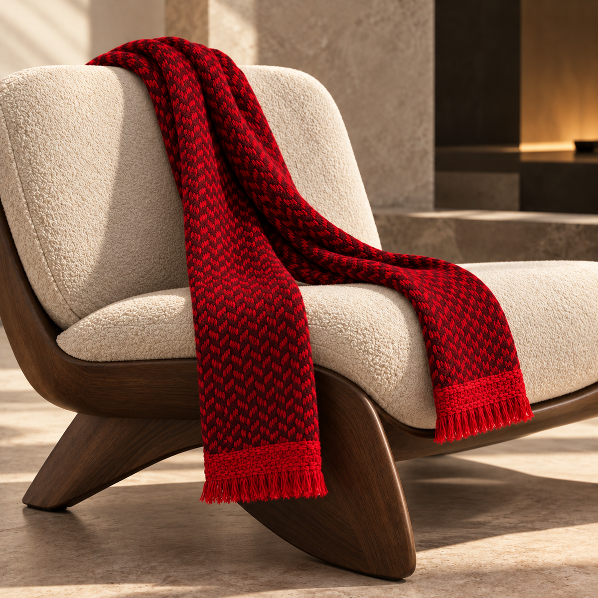 Crimson Chevron Knit Scarf