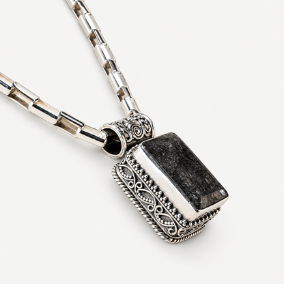 Black Rutilated Quartz Pendant Necklace