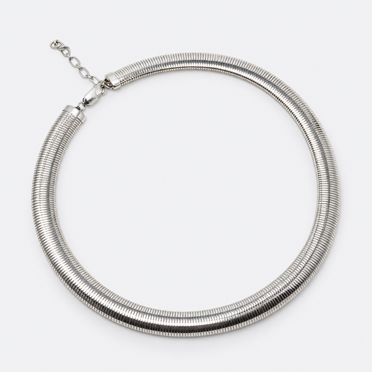 VILOS polished tubular snake chain necklace full view