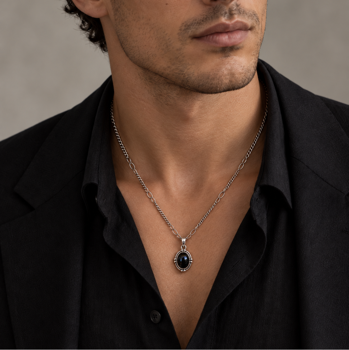 Black Onyx Oval Pendant Necklace