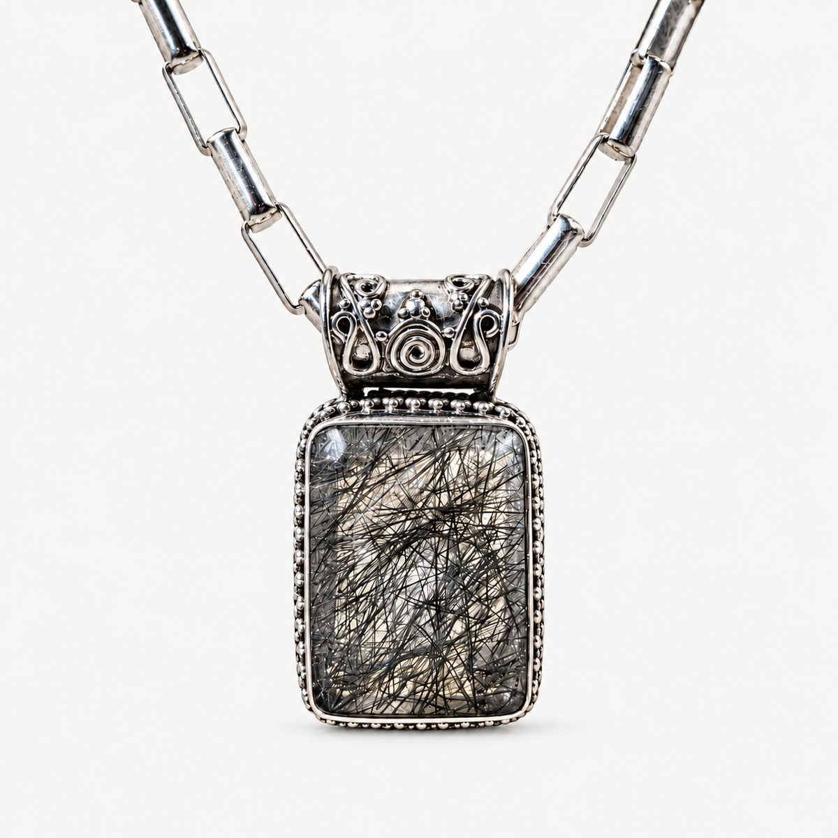 Black Rutilated Quartz Pendant Necklace
