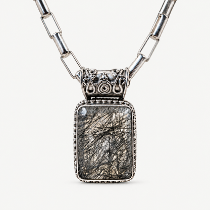 Black Rutilated Quartz Pendant Necklace