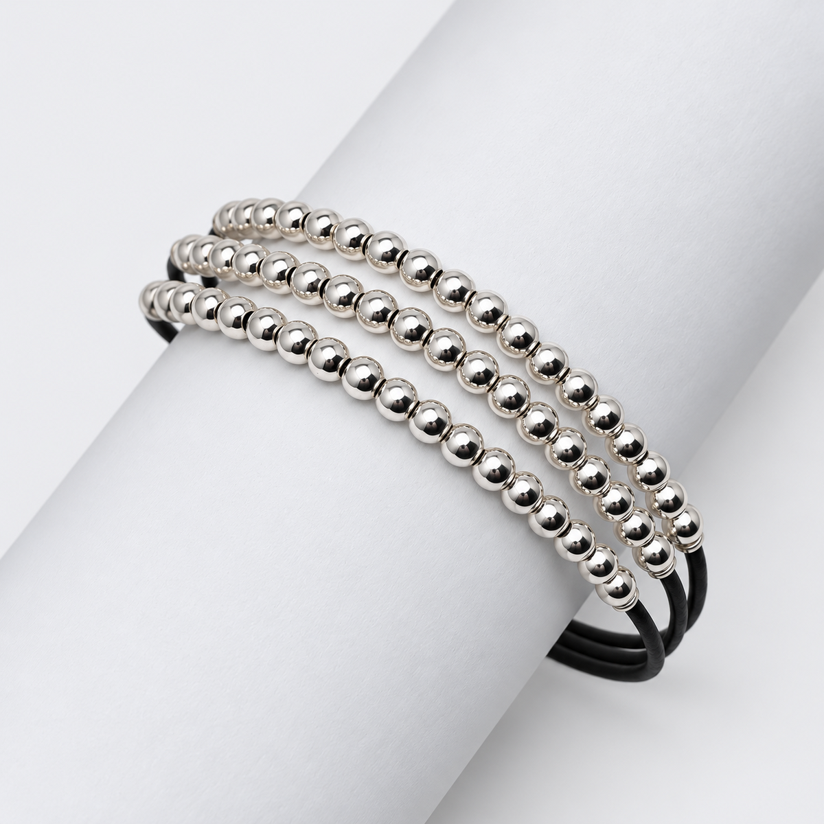 Triple Strand Silver Bead Bracelet