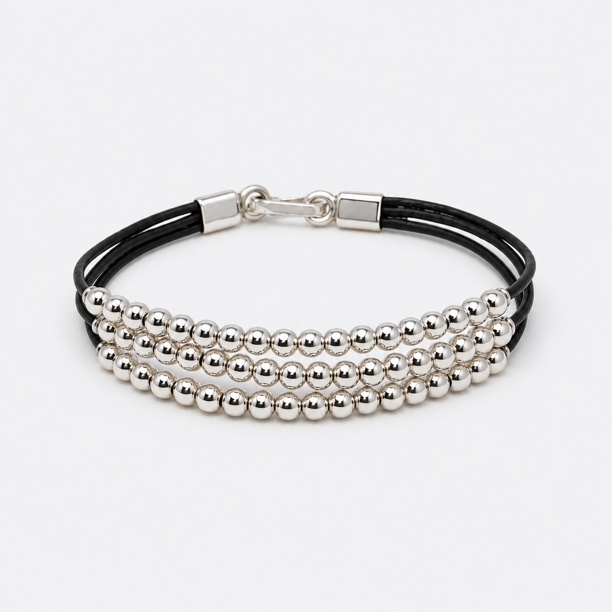 VILOS triple strand silver-tone bead and black cord bracelet full view