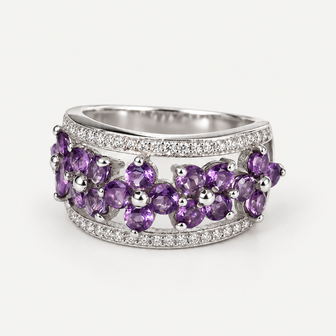 Amethyst Evening Band in Sterling Silver .925 with CZ accents