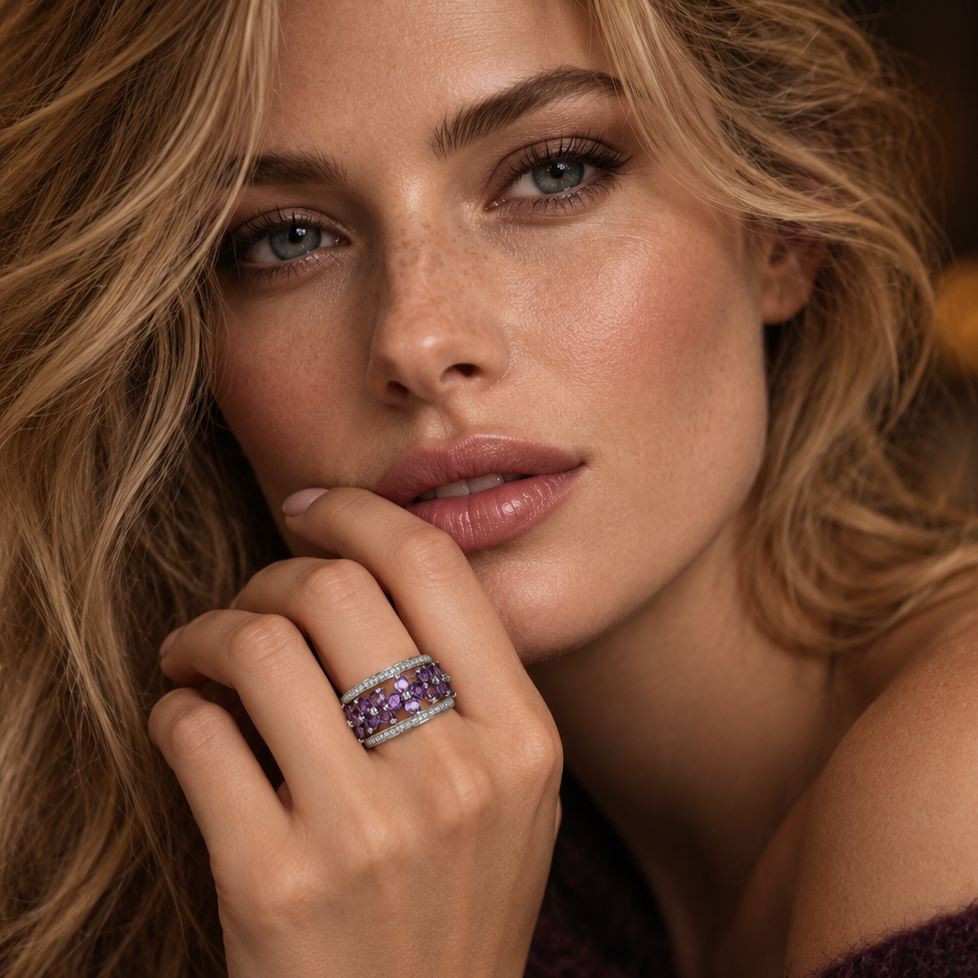 Amethyst Evening Band worn on hand