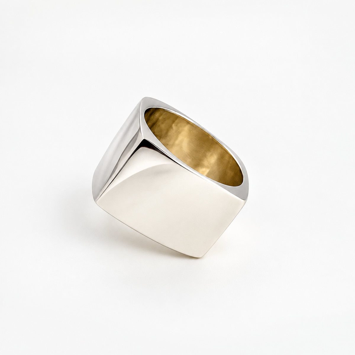 VILOS Casted Square Ring in solid sterling silver angled view