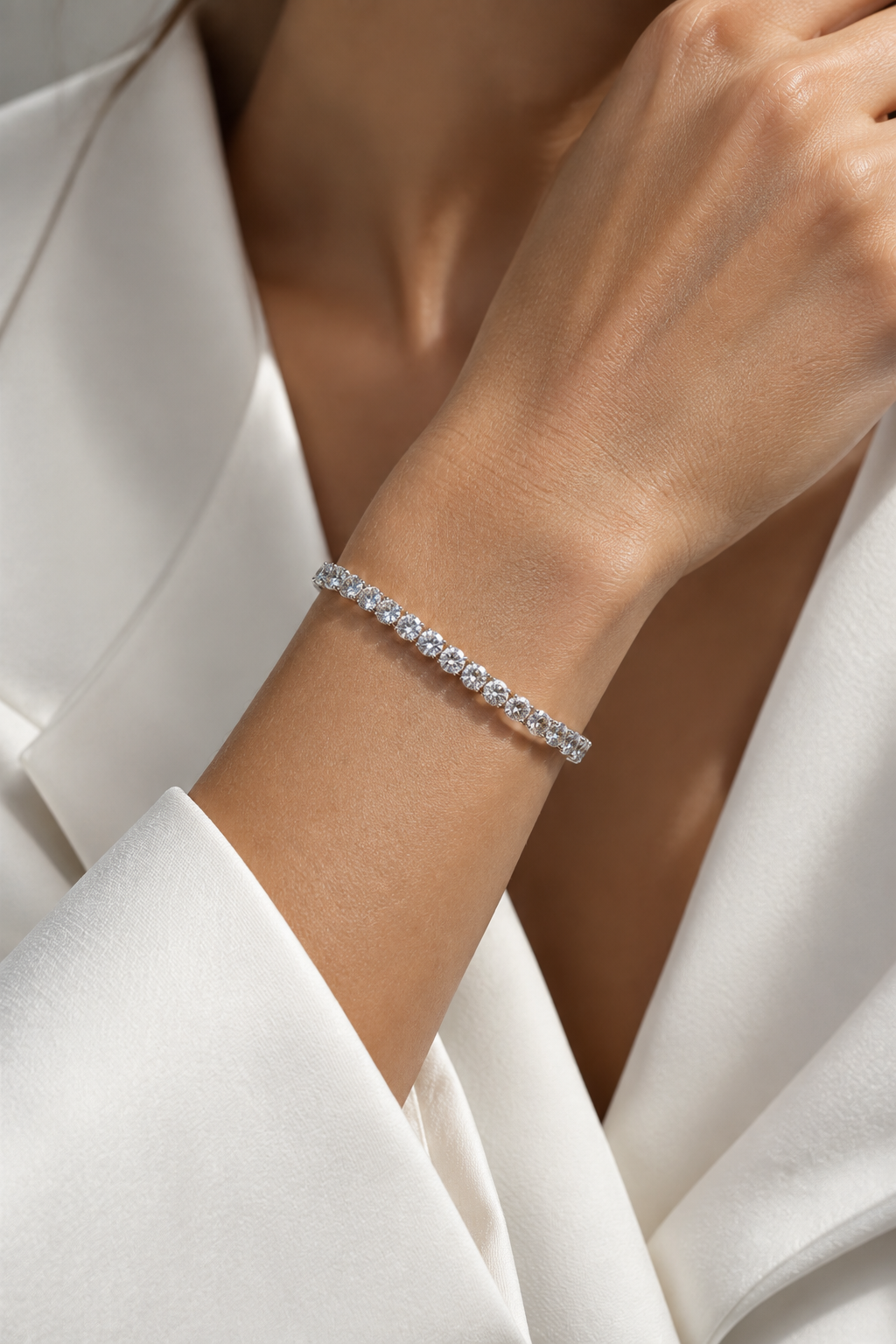 VILOS 5mm cubic zirconia tennis bracelet worn on wrist