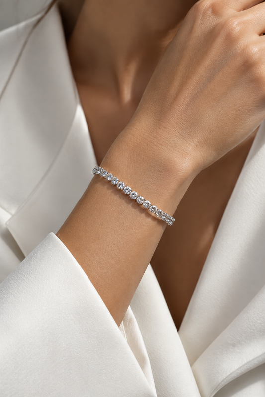 VILOS 5mm cubic zirconia tennis bracelet worn on wrist