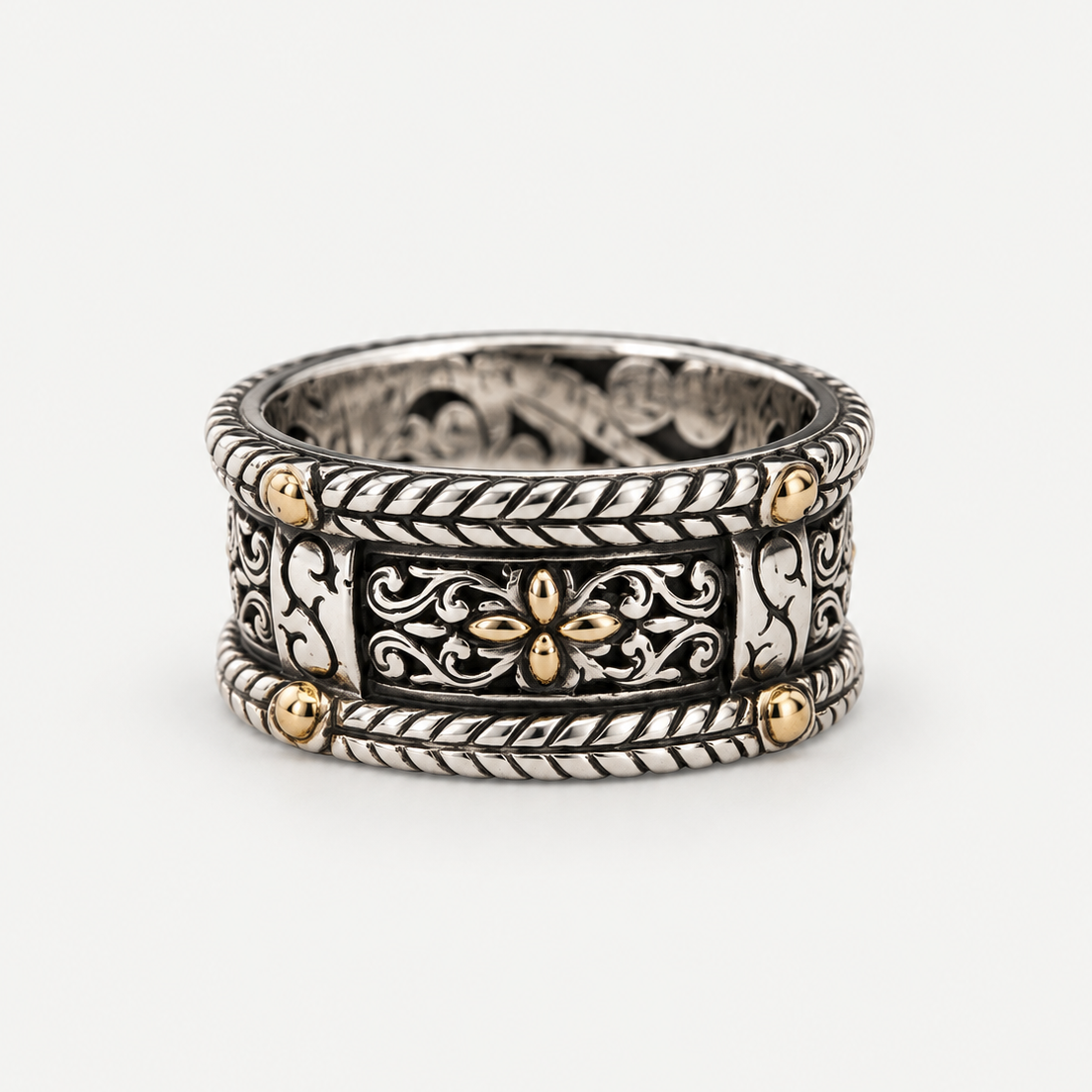 VILOS Filigree Band in sterling silver and 18k gold, front view