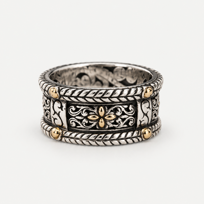 VILOS Filigree Band in sterling silver and 18k gold, front view