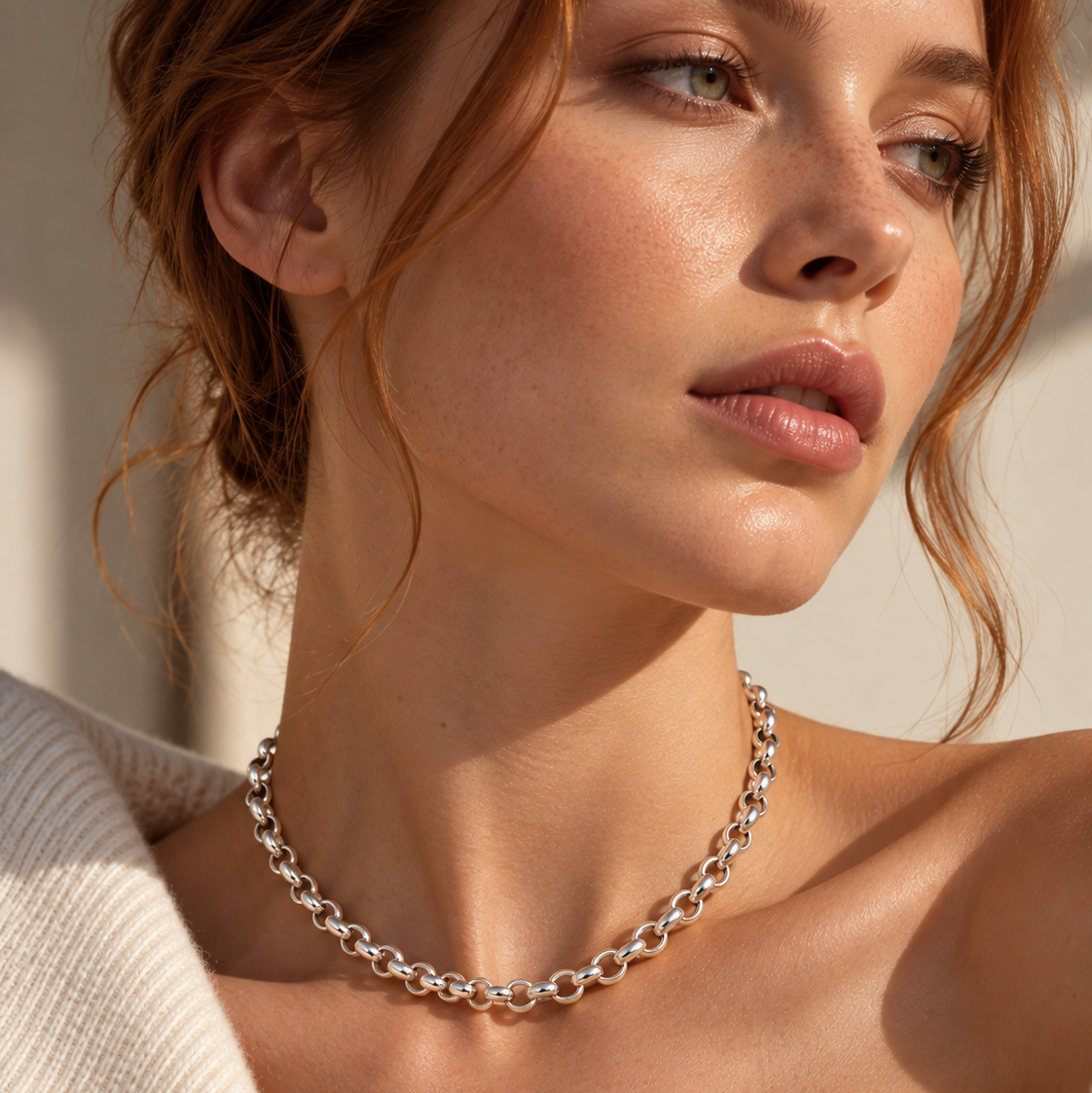 Flat Cable Necklace styled on a model