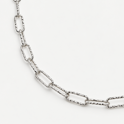 Frosted Paper Clip Necklace in Sterling Silver .925, front view