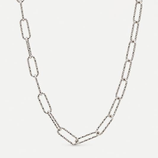 Frosted Paper Clip Necklace in Sterling Silver .925, alternate view