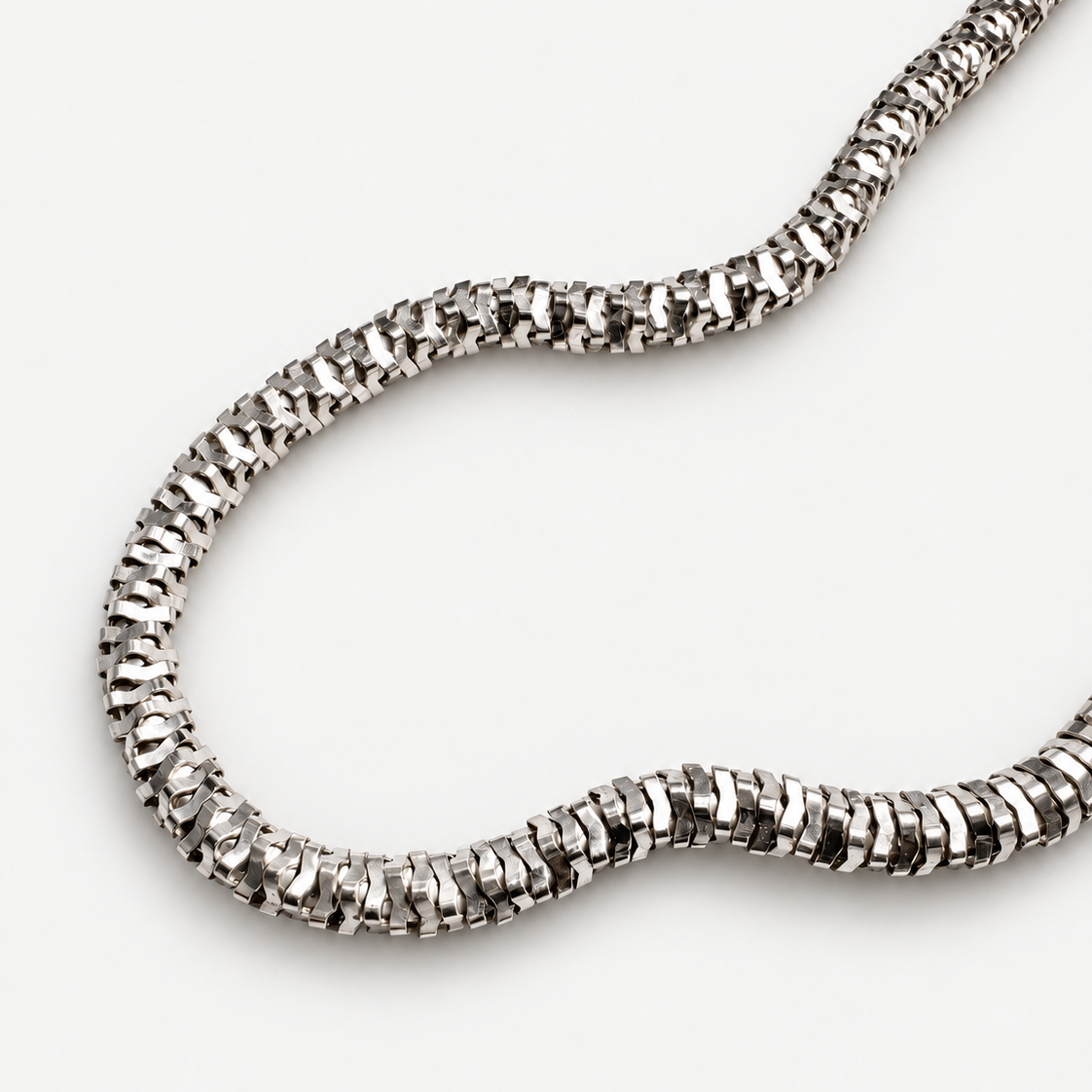 Sterling silver links of the Jenga Choker Necklace