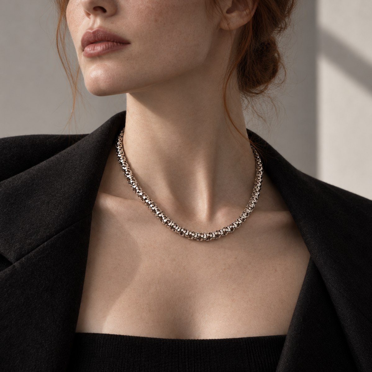 Jenga Choker Necklace styled on a model