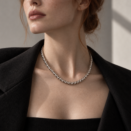 Jenga Choker Necklace styled on a model