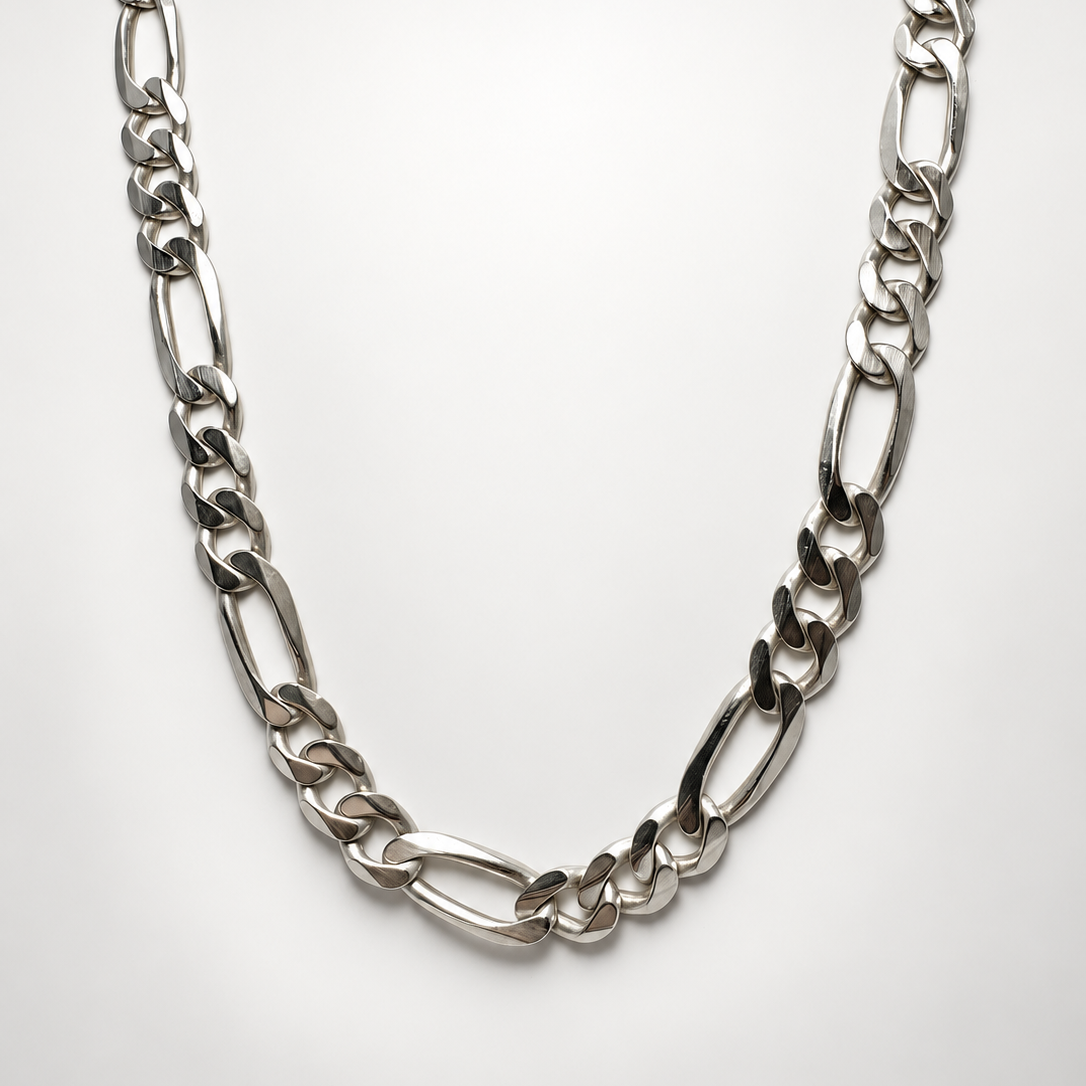Large Figaro Necklace in Sterling Silver .925