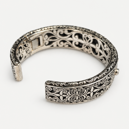 VILOS Mosaic Cuff Bracelet engraved sterling silver interior and reverse view