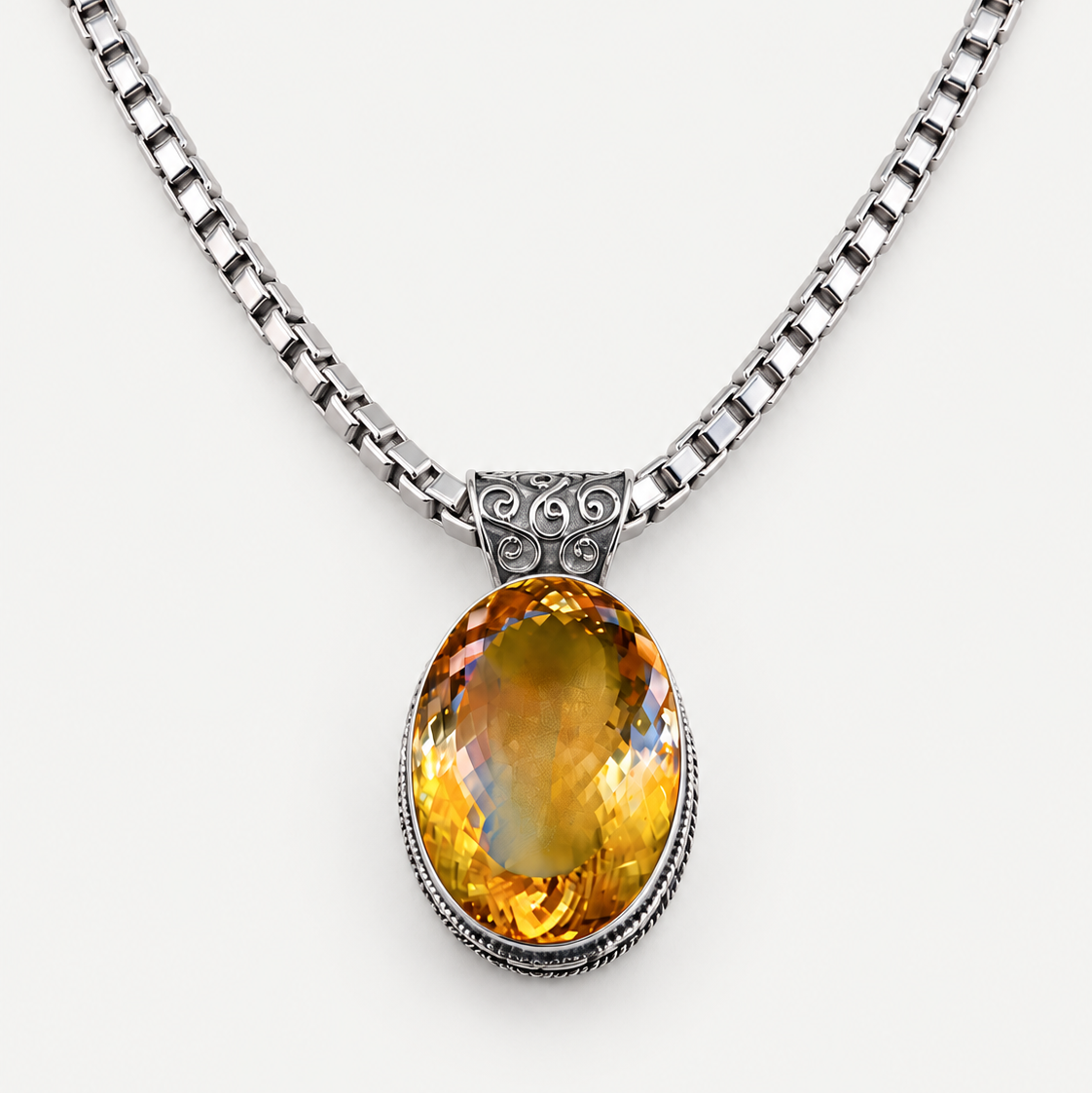 Oval Citrine Pendant and Necklace in sterling silver