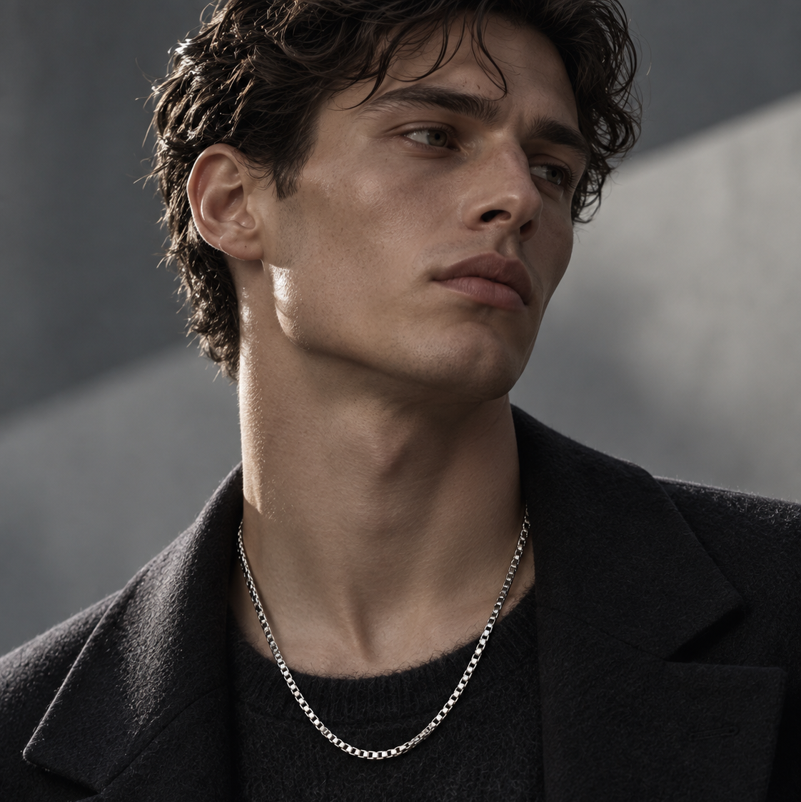 Signature Box Chain in Sterling Silver .925, styled view