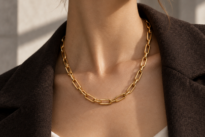 Signature Paper Clip Necklace styled on a model