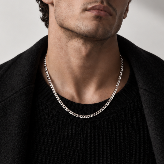 Textured Cuban Necklace styled on a model