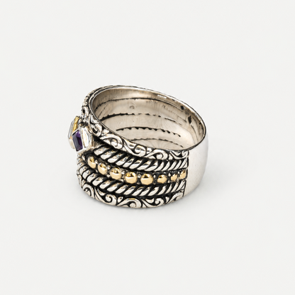 VILOS Trio Evening Band with citrine, aquamarine and amethyst, three-quarter view