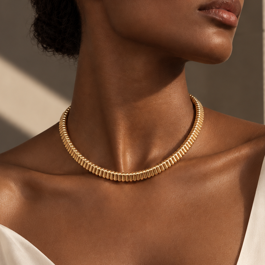 VILOS Tubogas Choker Necklace worn on model
