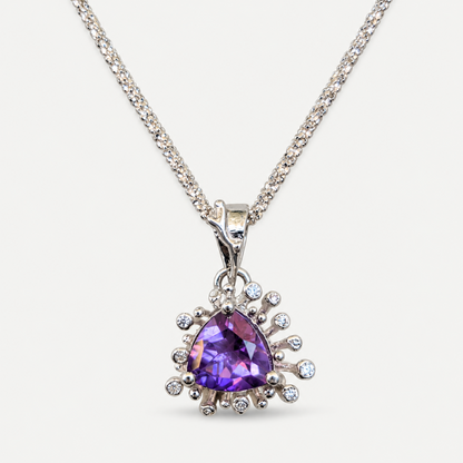 Amethyst pendant and cubic zirconia starburst close up