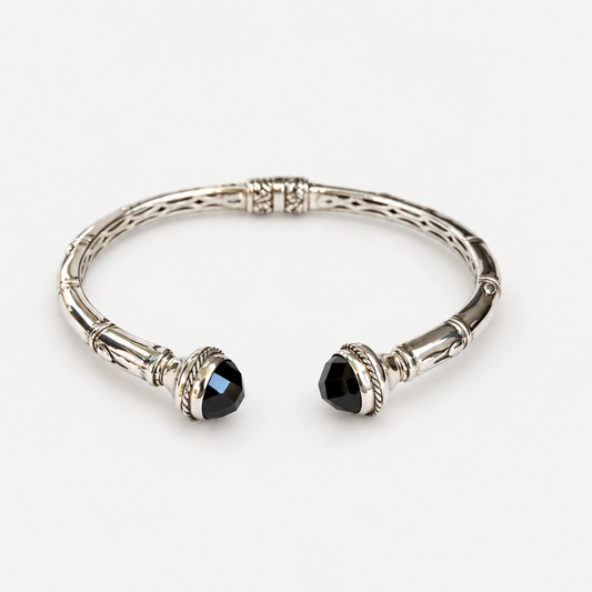 Black Onyx Bamboo Cuff Bracelet front view