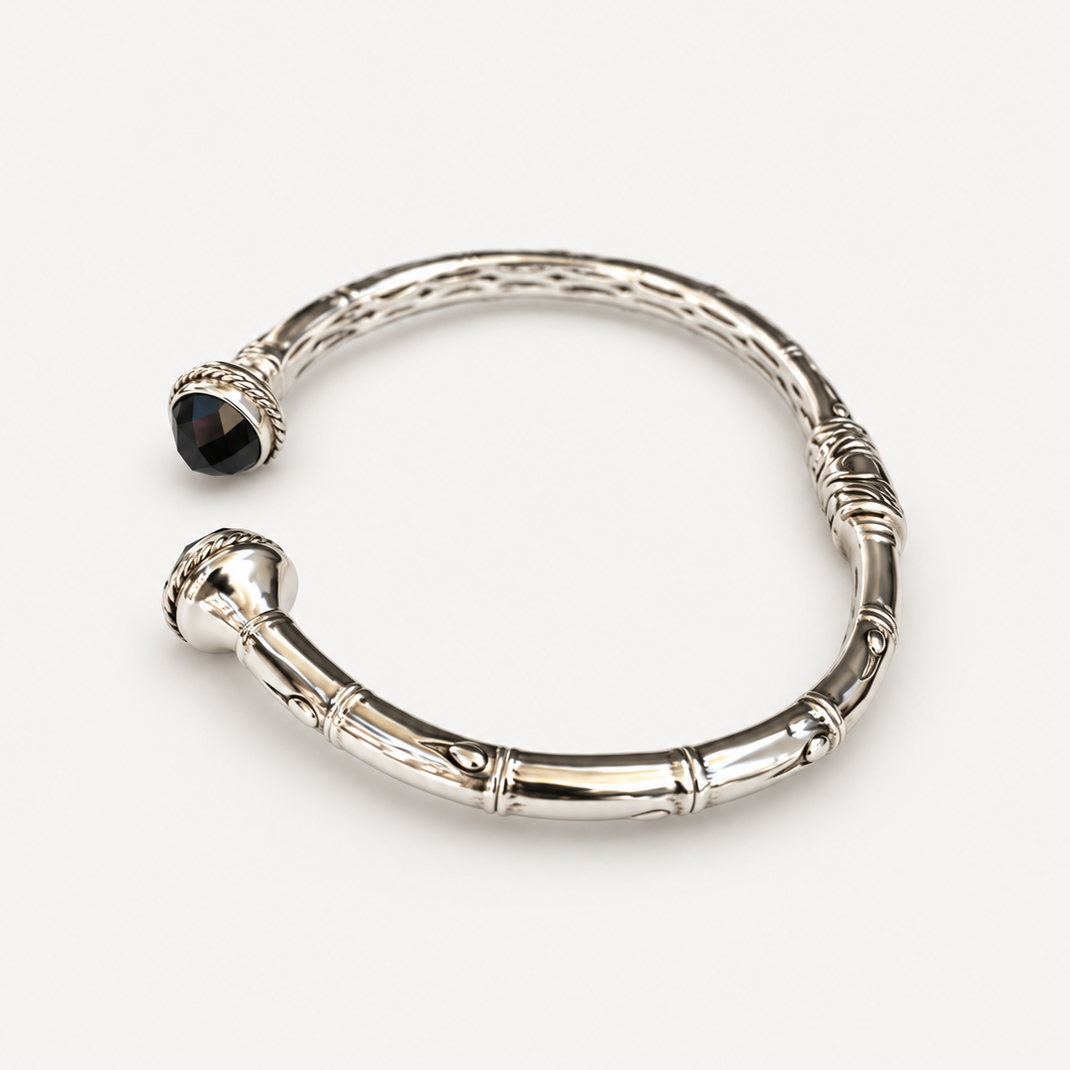 Black Onyx Bamboo Cuff Bracelet angled view