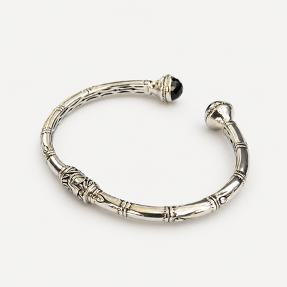 Black Onyx Bamboo Cuff Bracelet reverse angled view