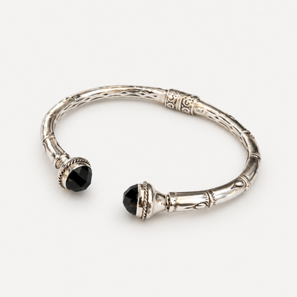Black Onyx Bamboo Cuff Bracelet three-quarter view